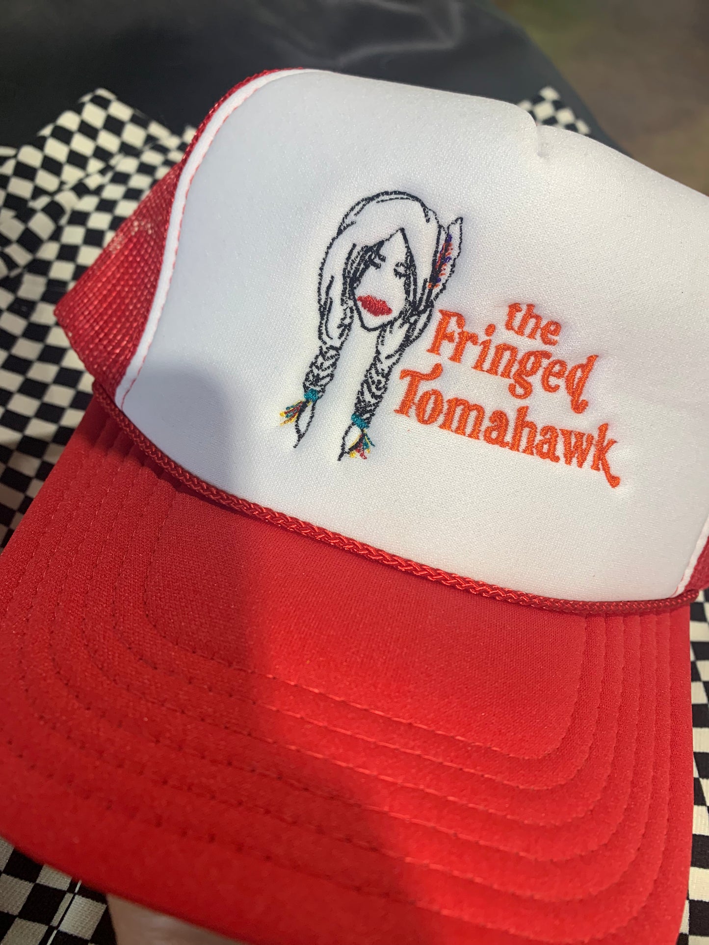 Red Full Color Fringed Tomahawk Trucker