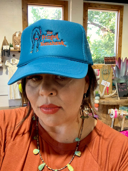 Turquoise Full Color Fringed Tomahawk Trucker